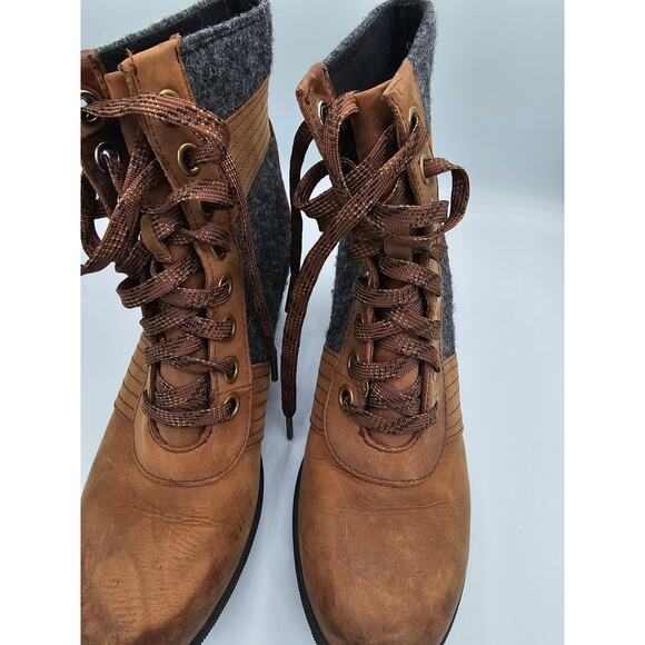 Sorel Lexie Boots Women's Brown Gray Leather Hidden Wedge Lace Up Lug Booties7.5 - Picture 3 of 10